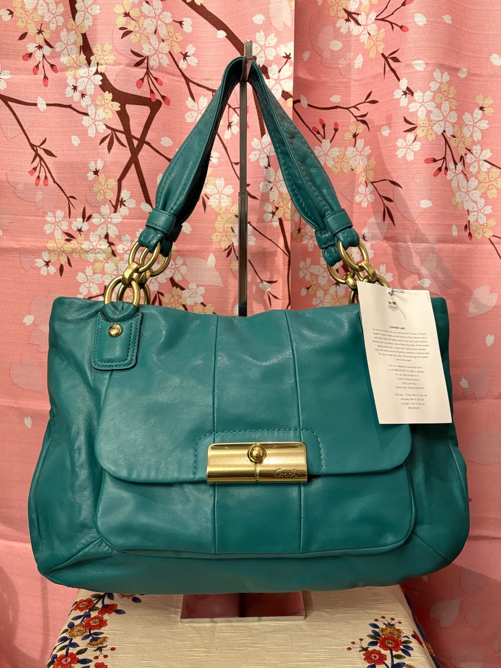 Coach Kristin Hobo Bag Teal Leather Gold Hardware NWT
